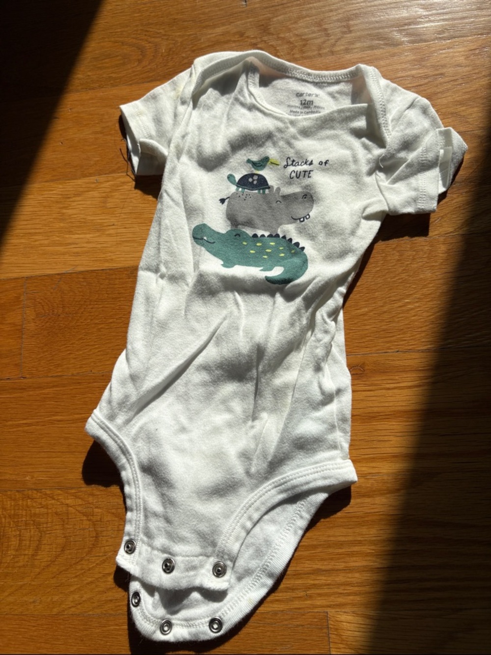 Carter's White Bodysuit with Teal & Gray Alligator Stack Graphic